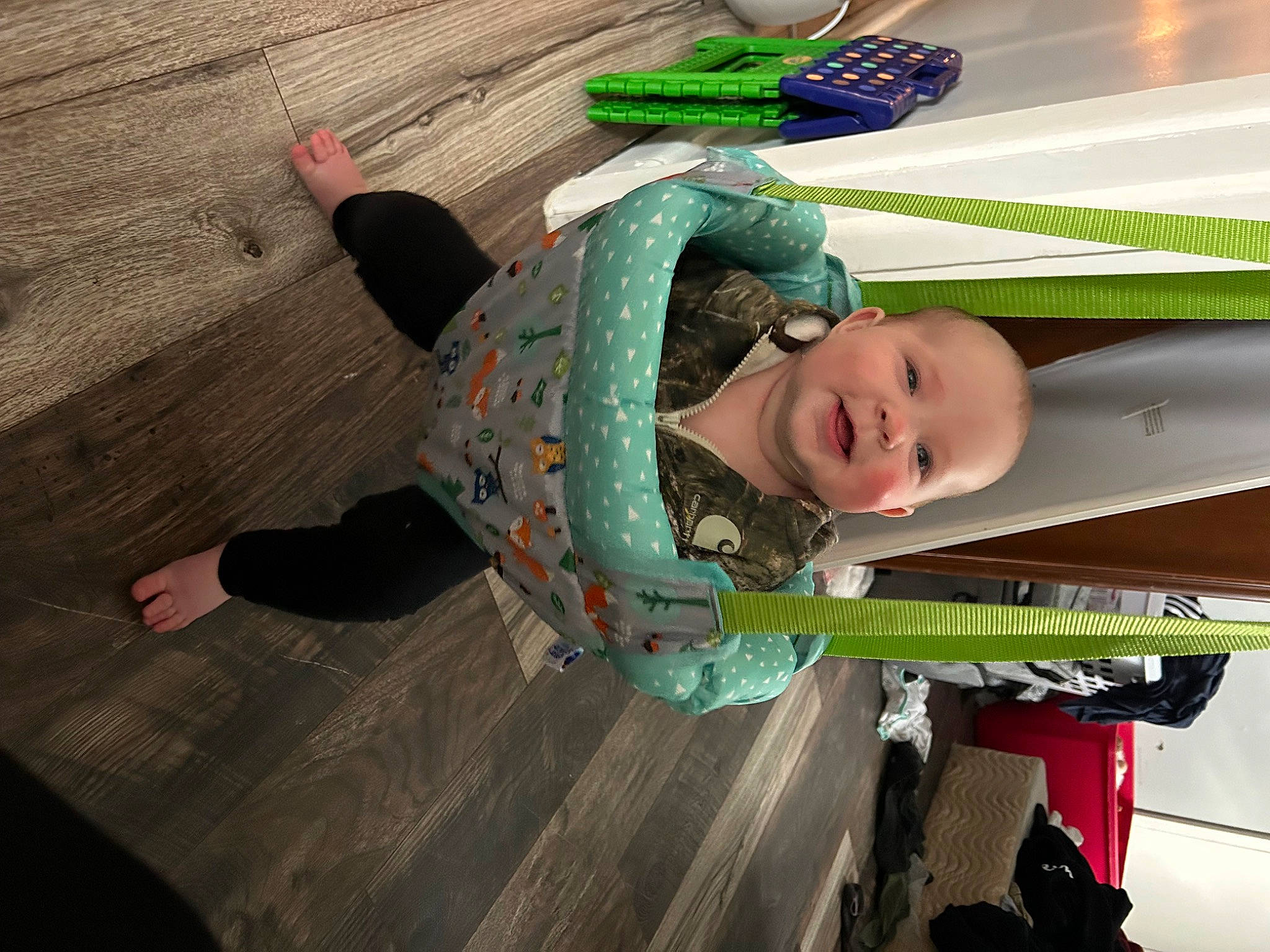 Oaklynn joined the competition — help win amazing prizes! baby, baby_products, child, costume, flooring, fun, hardwood, leisure, person, smile, toddler, wood, wood_flooring