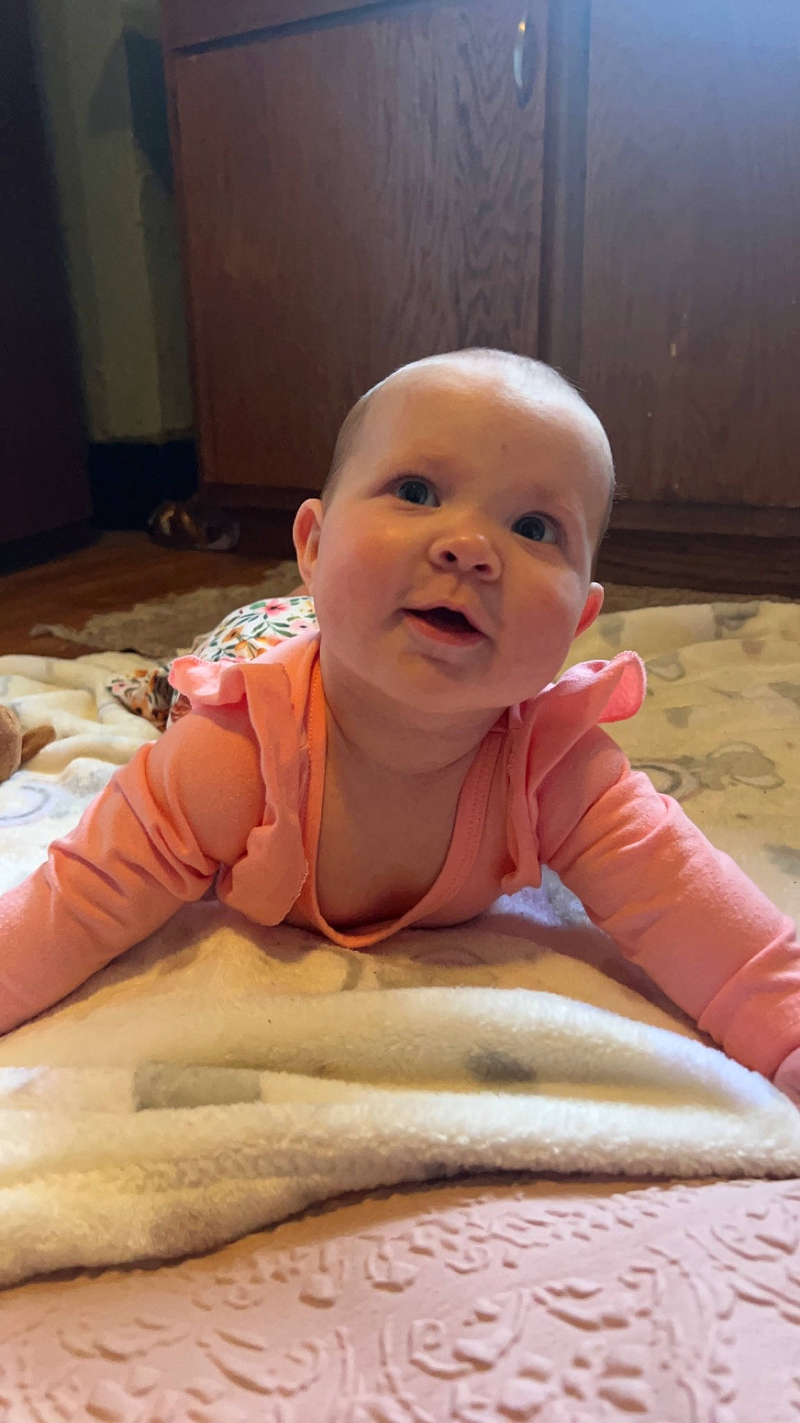 Oaklynn joined the competition — help win amazing prizes! arm, baby, baby_toddler_clothing, cheek, child, comfort, eye, eyebrow, flooring, fun, happy, iris, mouth, nose, person, skin, smile, thumb, toddler, tummy_time