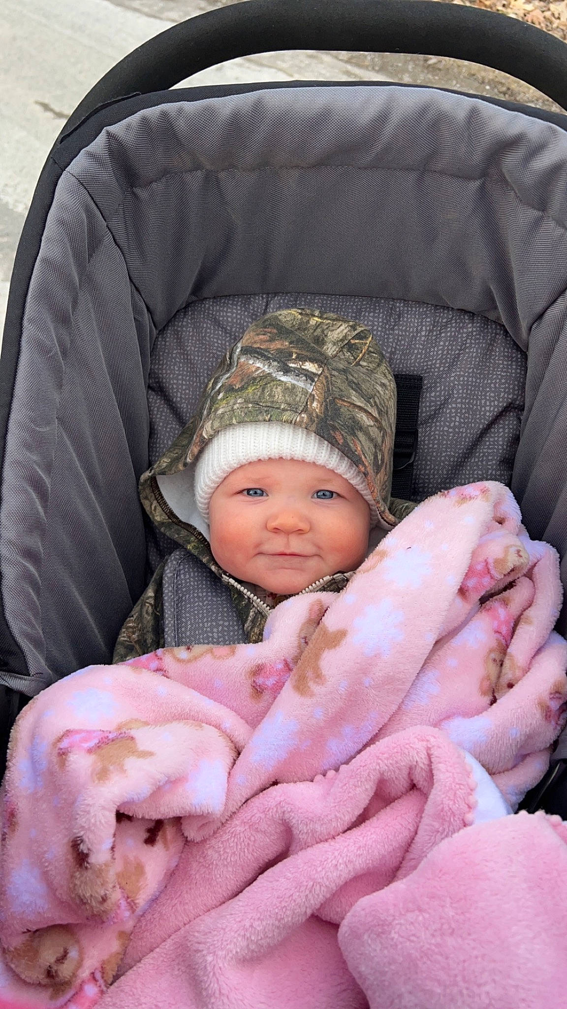 Oaklynn joined the competition — help win amazing prizes! baby, baby_products, baby_safety, baby_sleeping, baby_toddler_clothing, beanie, cheek, child, comfort, fashion_accessory, foot, fun, fur, headwear, linens, person, pink, sitting, skin, smile