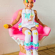 Stori Isabella joined the competition — help win amazing prizes! child, girl, smiling, hair_clips, colorful, white_shoes, knee_high_socks, bracelets, necklace, pink_chair, ice_cream_chair, wooden_floor, pastel_colors, happy, indoor, toy, cute, playful, fashion, portrait