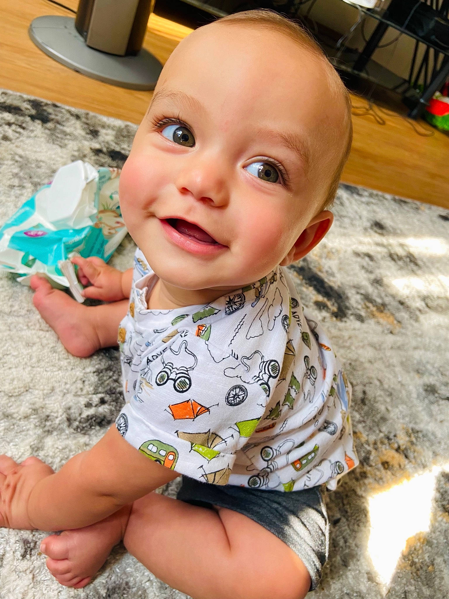 Emanuel joined the competition — help win amazing prizes! baby, baby_toddler_clothing, cheek, child, eye, finger, flooring, grass, hairstyle, happy, head, iris, joy, mouth, nose, person, skin, sleeve, smile, t_shirt
