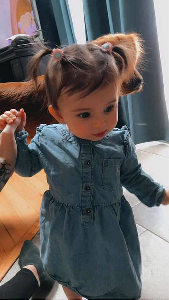 Kaia is registered to the contest to win money with this photo: brown_hair, child, doll, hair, hairstyle, long_hair, person, toddler, toy