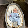 Jasiah joined the competition — help win amazing prizes! baby, infant, baby_rocker, onesie, blue_clothing, smile, face, indoor, flooring, wood_floor, baby_accessory, baby_bed, child, cozy, cute, newborn, happy, person, home_interior, soft_lighting
