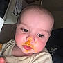 Kai joined the competition — help win amazing prizes! baby, face, food, messy, indoor, infant, closeup, child, expression, mouth, nose, skin, clothing, young, person, head, cheeks, eyes, light, casual