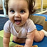 Isabel is registered to the contest to win money with this photo: baby, child, toddler, crawling, smiling, tongue_out, portrait, face, blue_eyes, curly_hair, pink_clothing, play_area, play_mat, daycare, indoor, sensory_blanket, colorful, happy, close_up, photography