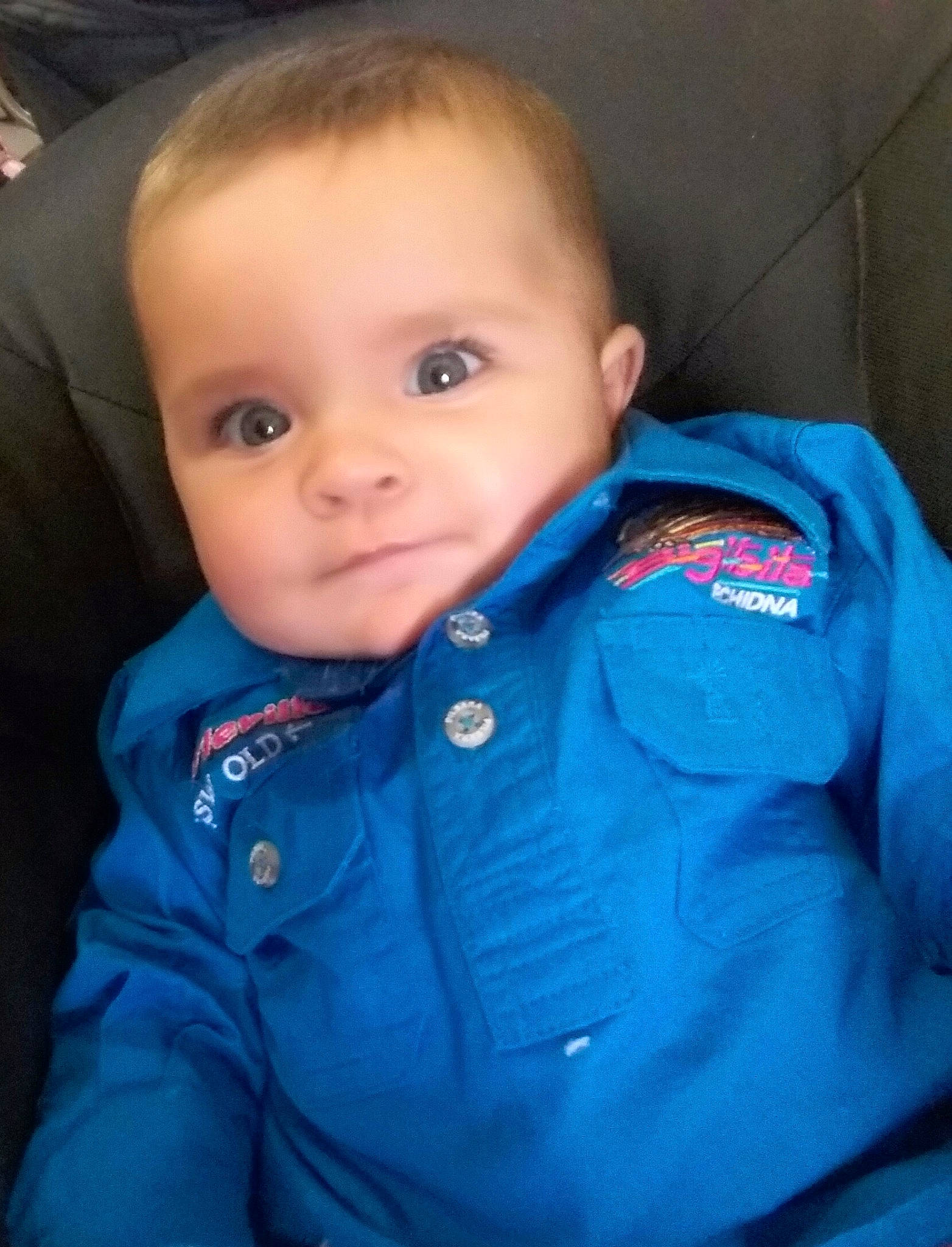 Harriet joined the competition — help win amazing prizes! baby, blue, cheek, child, chin, eye, eyebrow, face, forehead, head, iris, male, nose, outerwear, person, skin, smile, toddler