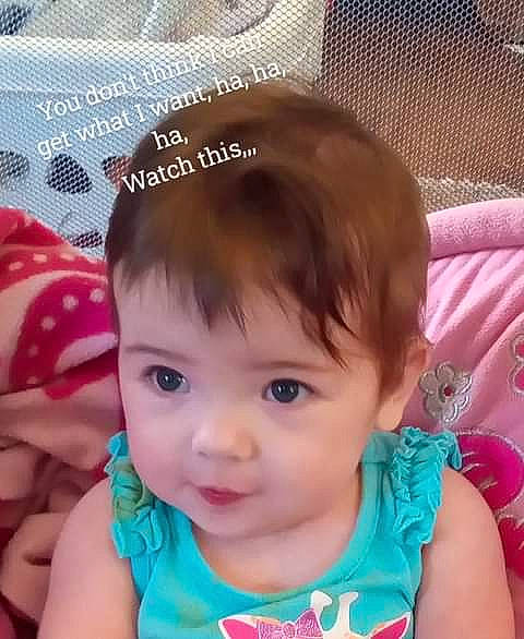 Alise joined the competition — help win amazing prizes! baby, baby_products, baby_toddler_clothing, bangs, cap, cheek, child, ear, eyelash, fashion_accessory, happy, lip, magenta, nose, pattern, person, photo_caption, pink, skin, sleeve