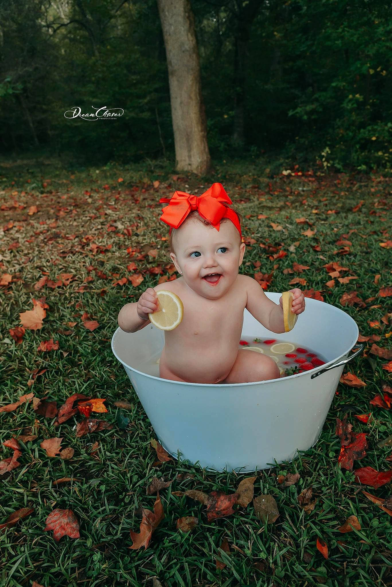 Paislynn joined the competition — help win amazing prizes! baby, baby_products, bathing, bathtub, chest, child, fun, garden, grass, happy, human_body, joy, leaf, leisure, people_in_nature, person, plant, play, sitting, smile