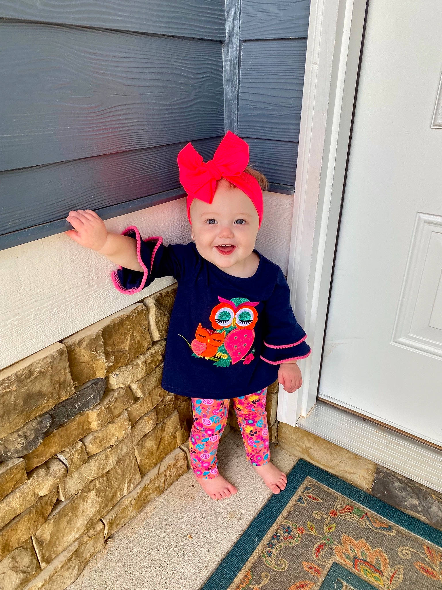 Paislynn joined the competition — help win amazing prizes! baby, baby_toddler_clothing, costume, door, electric_blue, eye, face, floor, flooring, fun, happy, head, headwear, joy, magenta, pattern, person, pink, plant, sleeve