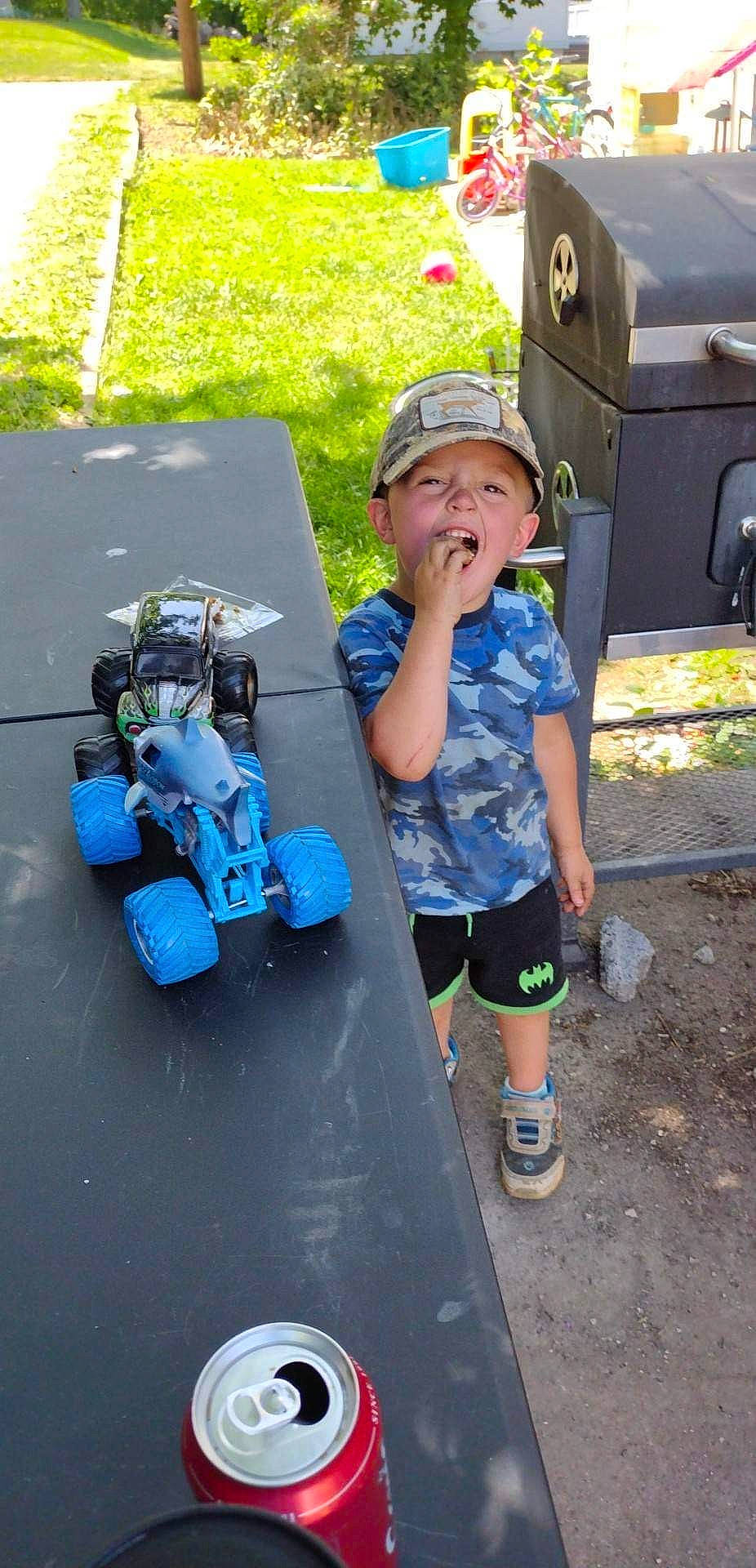 Henry joined the competition — help win amazing prizes! asphalt, baby_toddler_clothing, child, electric_blue, fun, gas, grass, headwear, leisure, motor_vehicle, person, plastic, play, recreation, rolling, shorts, t_shirt, tire, toddler, toy