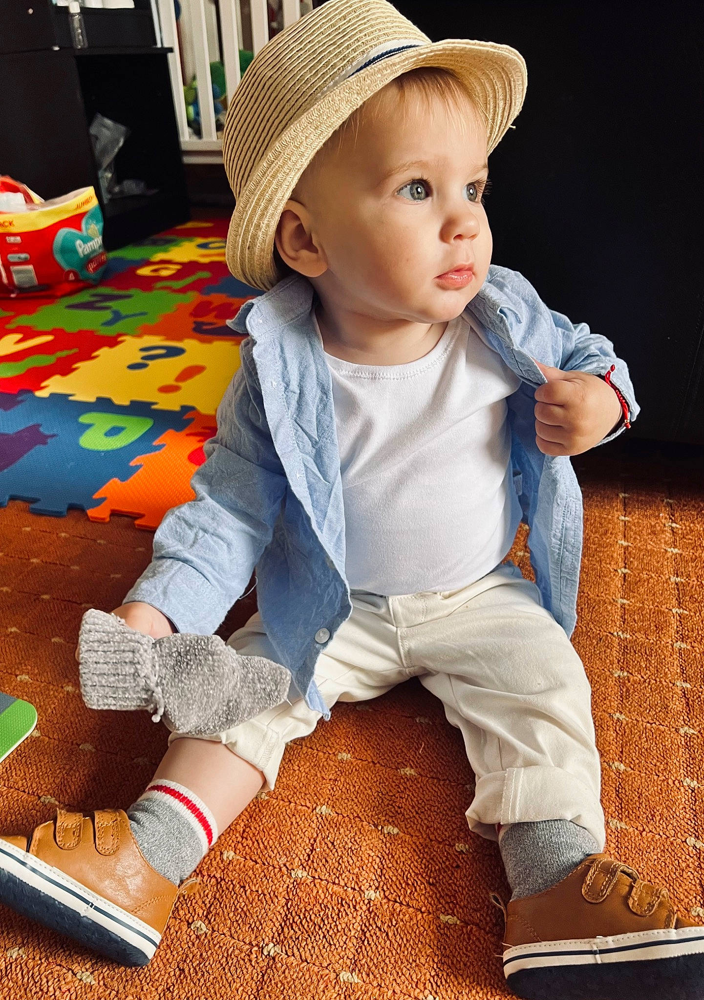 Erick joined the competition — help win amazing prizes! baby, baby_toddler_clothing, cap, child, flooring, footwear, fun, happy, pattern, person, photograph, product, shoe, skin, sleeve, snapshot, sneakers, standing, toddler, white