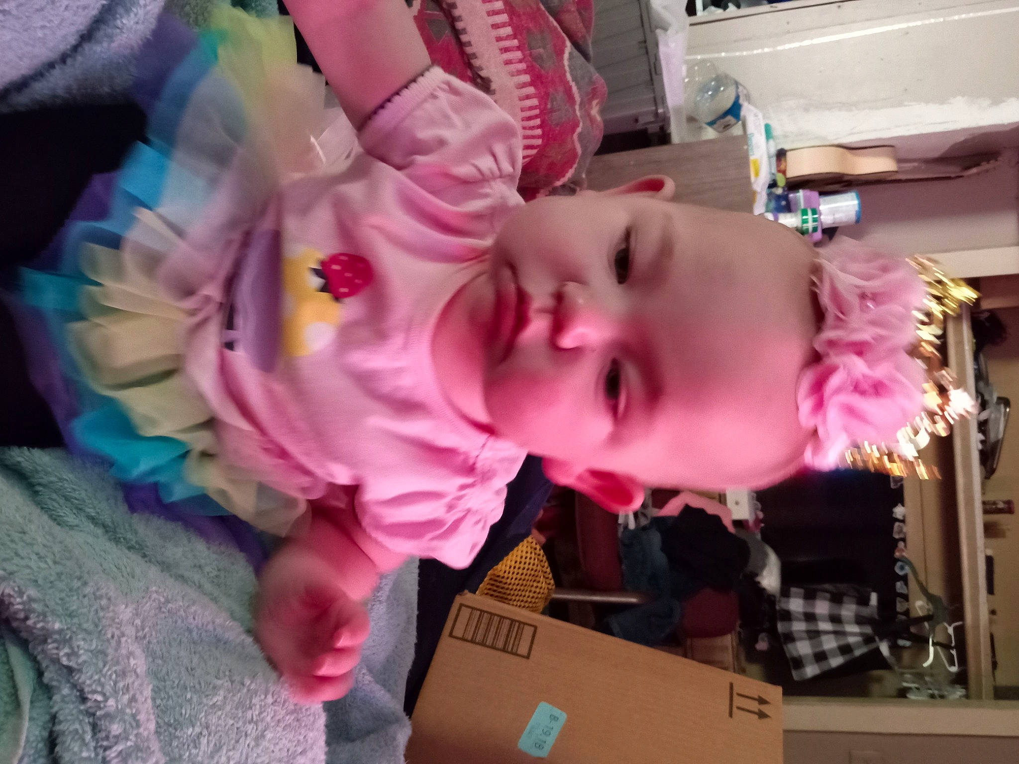Evalyn joined the competition — help win amazing prizes! baby, baby_products, baby_toddler_clothing, box, carton, cheek, child, ear, eyebrow, eyelash, fun, hairstyle, magenta, mouth, nose, person, pink, room, shipping_box, skin