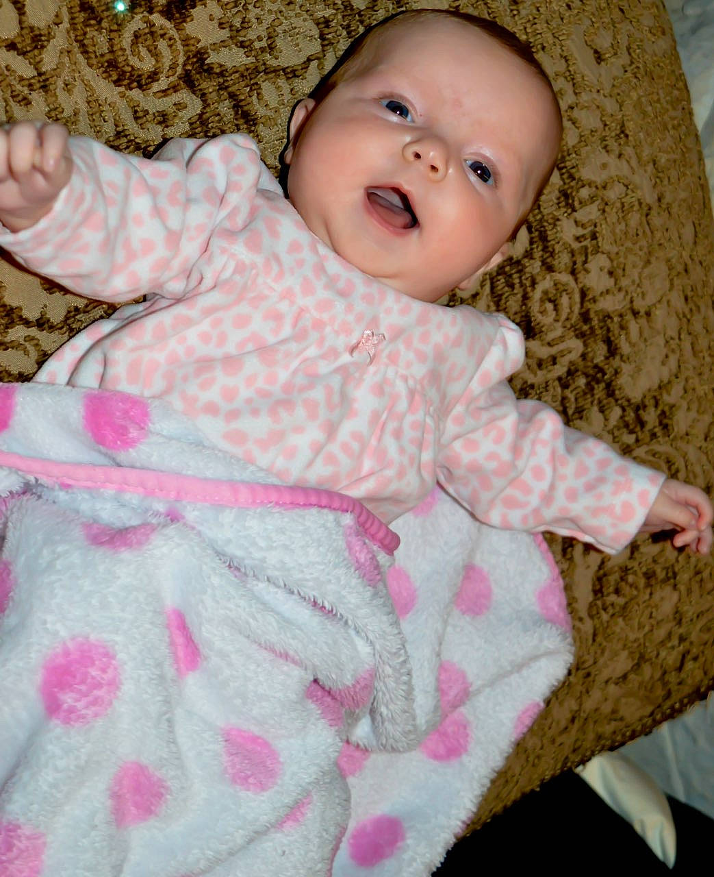 Joslyn is registered to the contest to win money with this photo: baby, baby_toddler_clothing, cheek, child, person, pink, skin, smile, textile, toddler