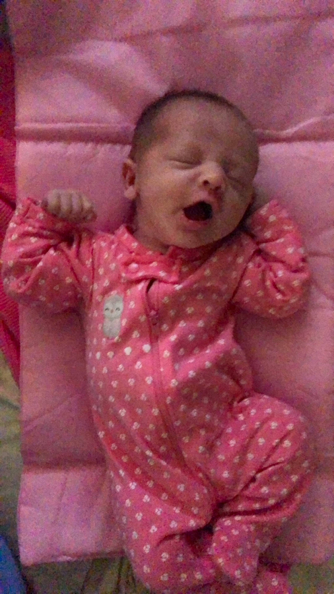 Kendall is registered to the contest to win money with this photo: cheek, child, eye, face, girl, head, infant, lip, mouth, nose, person, pink, product, skin, sleep, textile, toddler