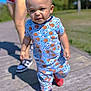 toddler, child, outdoor, walking, sunny, sports_pattern, blue_outfit, red_shoes, person, legs, sneakers, sidewalk, nature, grass, daylight, cute, happy, baby, summer, portrait