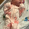 Saige joined the competition — help win amazing prizes! newborn, baby, sleeping, pink, onesie, hat, flamingo, blanket, patterned, floor, indoor, child, infant, cute, resting, cozy, soft, clothing, portrait, peaceful