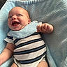 Ryder is registered to the contest to win money with this photo: baby, infant, smile, onesie, bib, blanket, blue, happy, young_child, cute, lying_down, cheerful, skin, face, hand, clothing, indoors, soft_texture, comfort, playful