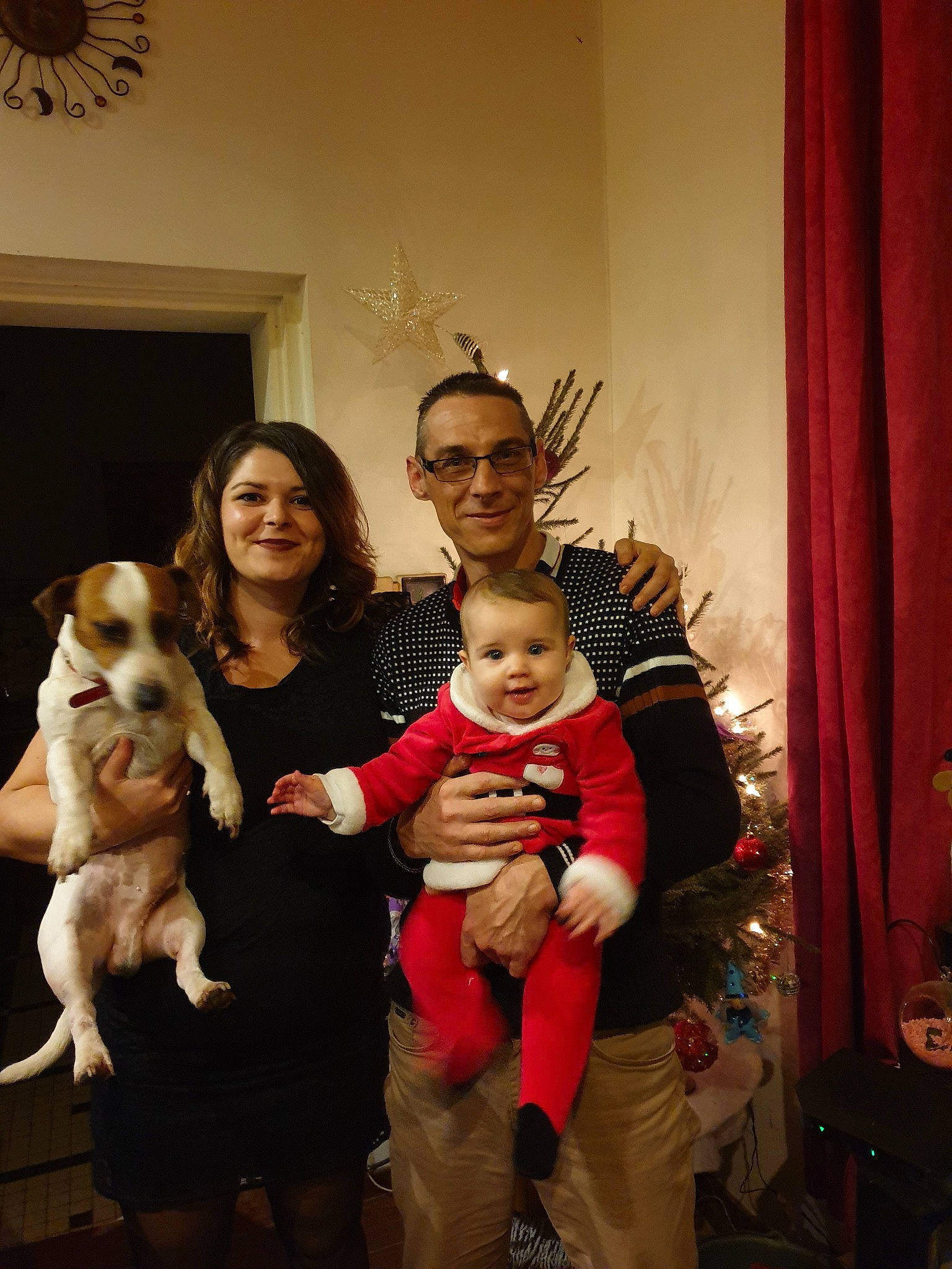 Layana a rejoint le concours — aidez-le/la à gagner de superbes lots ! canidae, carnivore, child, christmas, christmas_eve, christmas_tree, costume, dog, dog_breed, family, fur, happy, joy, non_sporting_group, people, person, sporting_group, toddler