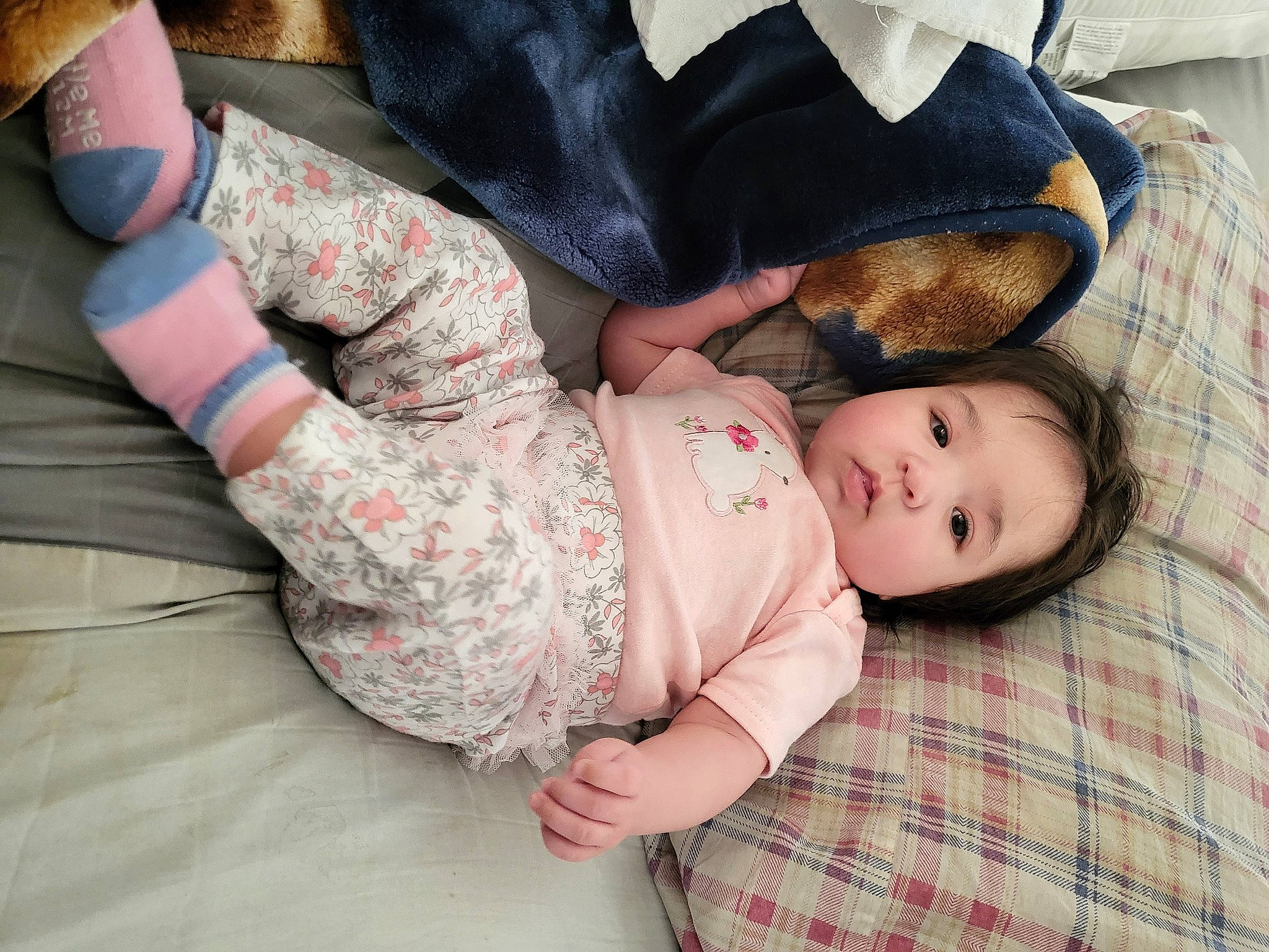 Carrie joined the competition — help win amazing prizes! arm, baby, baby_toddler_clothing, child, comfort, elbow, gesture, head, human_leg, leg, linens, pattern, person, plaid, sitting, skin, sleeve, thigh, toddler, tree