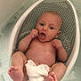 baby, infant, bathtub, bath, water, towel, skin, face, feet, hand, baby_bath_seat, expression, tongue, relaxing, child, bathroom, newborn, cute, floating, wet