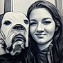 Oreo is registered to the contest to win money with this photo: animal, black_and_white, casual, close_up, companionship, dog, expression, face, frame, friendship, hair, hoodie, human, indoor, pet, portrait, selfie, smile, stylized, woman