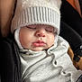 baby, buttoned_shirt, car_seat, child, closed_eyes, coat, cozy, cute, face, hat, infant, knit_hat, peaceful, pom_poms, portrait, resting, sleeping, soft_texture, toddler, warm_clothing