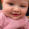 baby, child, face, smile, pink_clothing, closeup, cheeks, innocence, happy, cute, skin, eyelashes, mouth, nose, person, portrait, young_child, human, sweater, joy