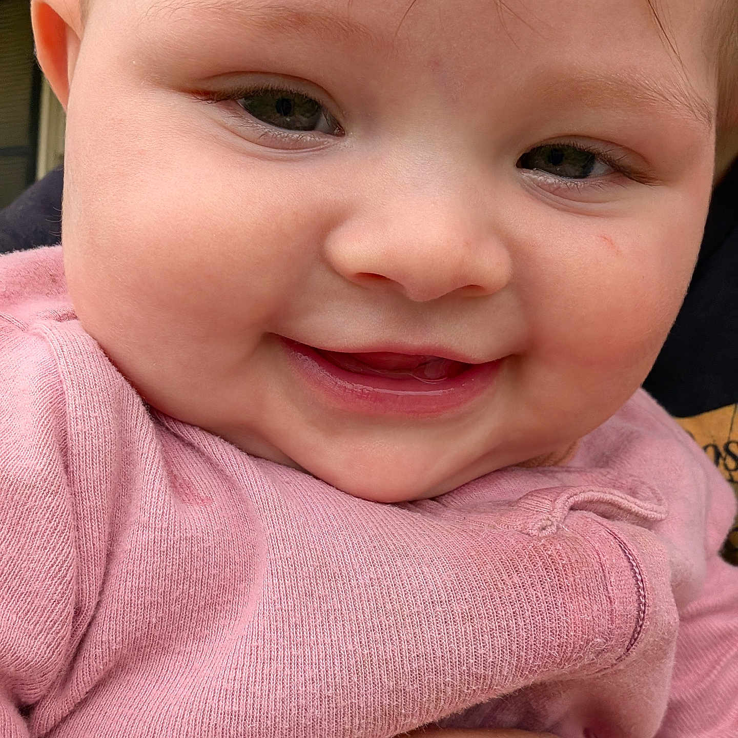Maria joined the competition — help win amazing prizes! baby, child, face, smile, pink_clothing, closeup, cheeks, innocence, happy, cute, skin, eyelashes, mouth, nose, person, portrait, young_child, human, sweater, joy