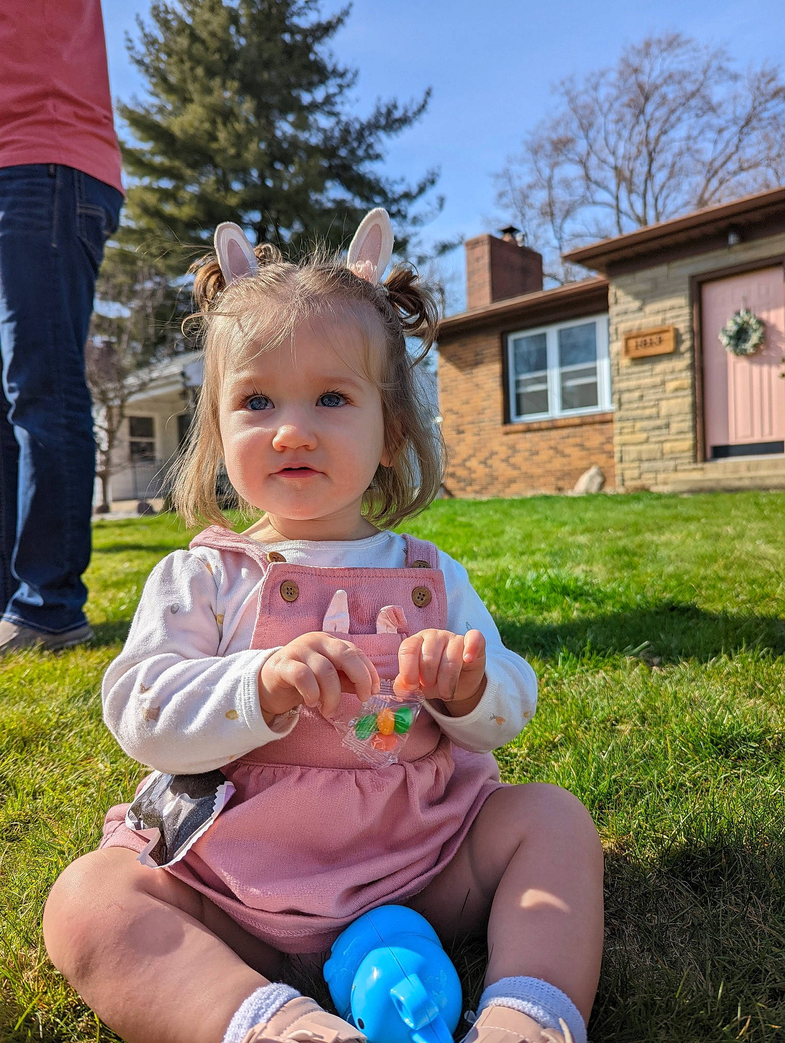 Madilynn joined the competition — help win amazing prizes! baby, baby_toddler_clothing, child, event, eye, fun, grass, happy, lawn, leisure, people_in_nature, person, pink, plant, recreation, shoe, sitting, sky, spring, toddler