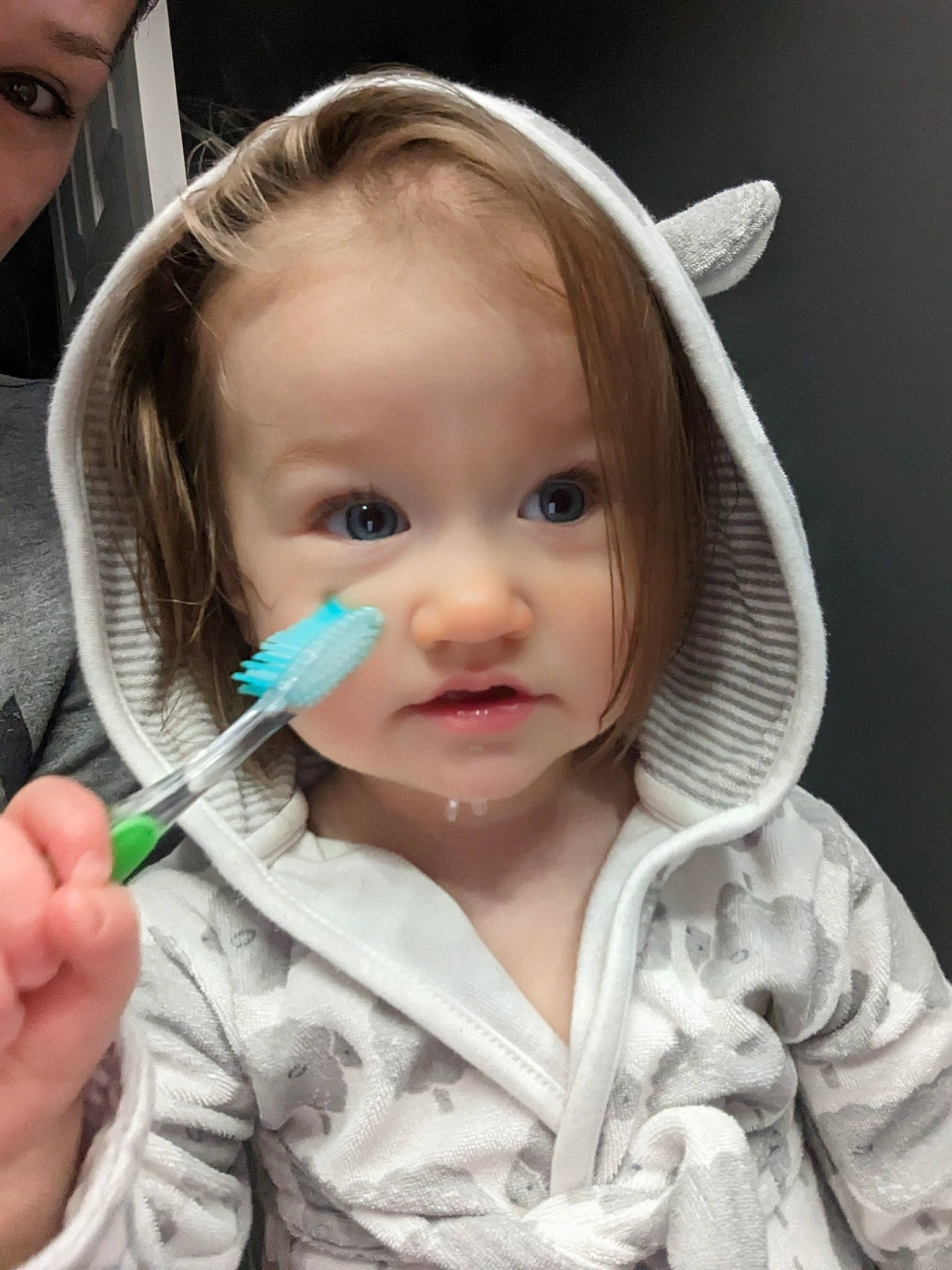 Madilynn joined the competition — help win amazing prizes! baby_toddler_clothing, blond, cheek, child, drinkware, ear, eyebrow, eyelash, fashion_accessory, fun, gesture, happy, iris, lip, nose, person, skin, sleeve, spoon, thumb