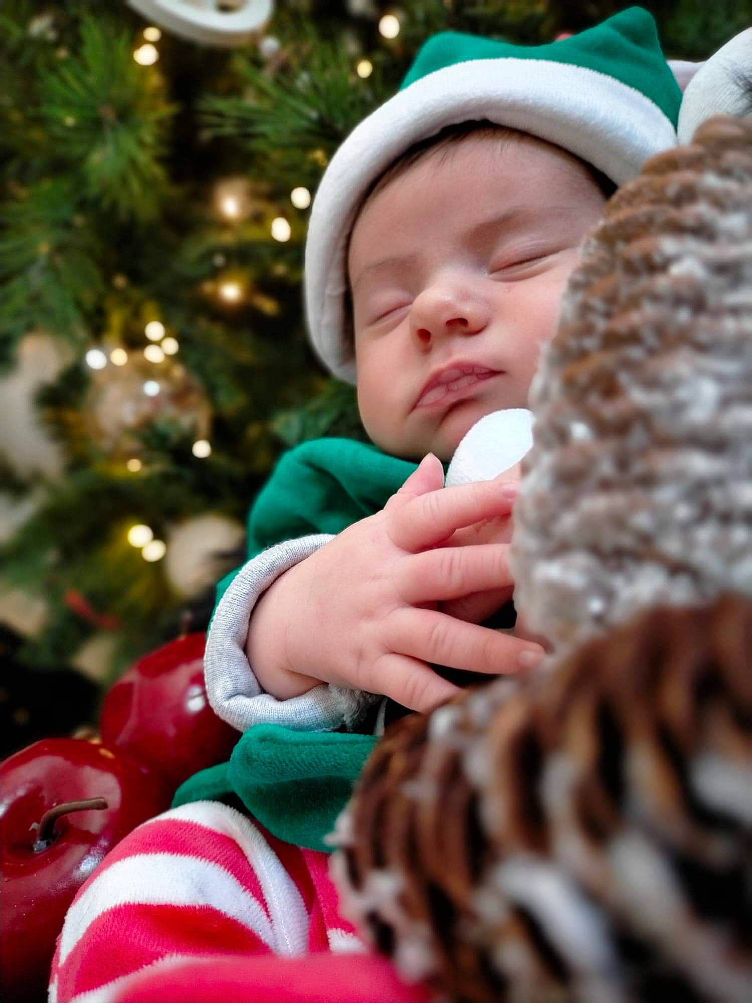 Bonny a rejoint le concours — aidez-le/la à gagner de superbes lots ! baby, baby_toddler_clothing, beanie, cheek, child, christmas, christmas_decoration, christmas_eve, christmas_ornament, conifer, eye, headwear, holiday, holiday_ornament, human, knit_cap, nail, nose, person, toddler