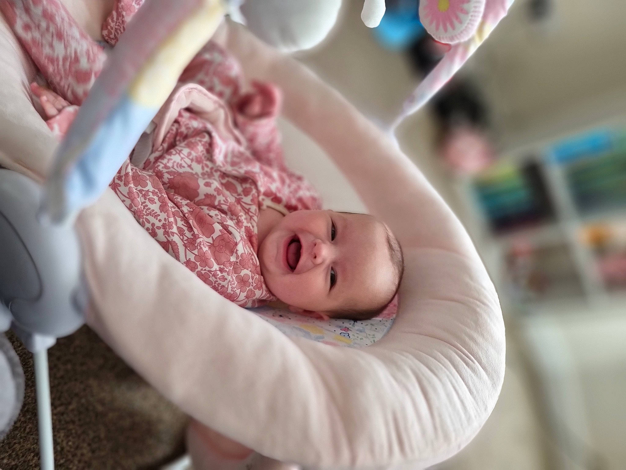 Hallie is registered to the contest to win money with this photo: arm, baby, comfort, eye, eyelash, finger, hair, hand, happy, head, human_body, human_leg, jaw, leg, mouth, nail, neck, person, pink, skin