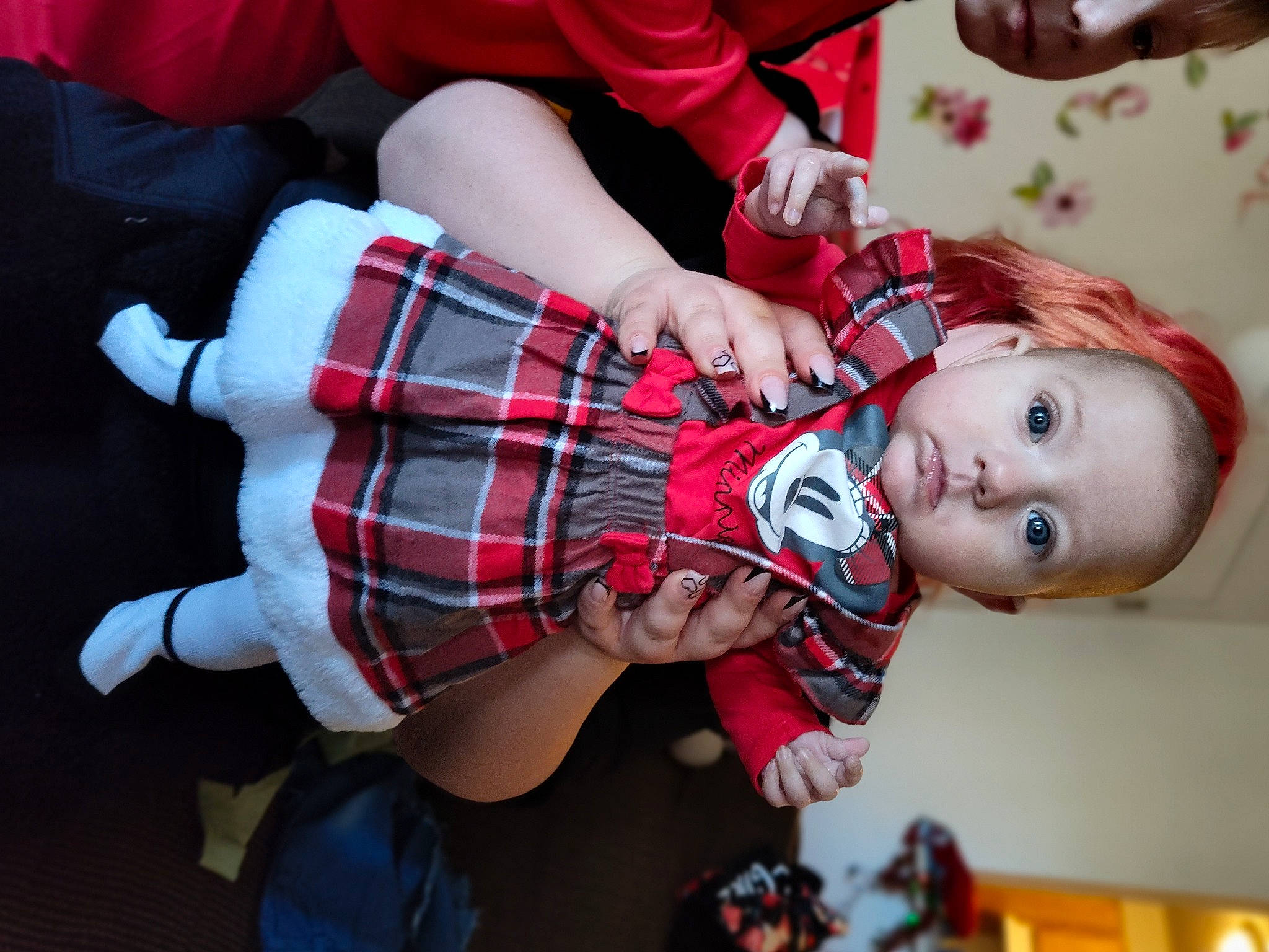 Ivy joined the competition — help win amazing prizes! baby, carmine, child, christmas, event, fictional_character, fun, happy, holiday, knee, pattern, person, plaid, red, sleeve, sock, tartan, thigh, toddler, toy