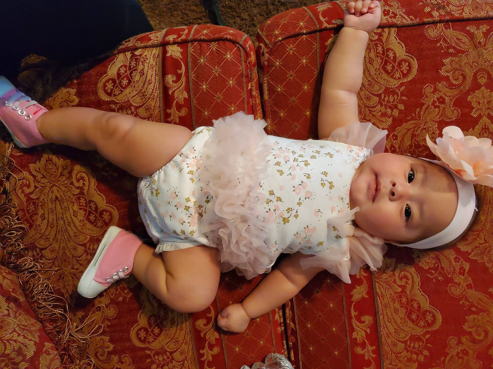 Mia Arlette Valencia is registered to the contest to win money with this photo: baby, child, finger, hand, headwear, leg, person, sitting, skin, toddler, trunk