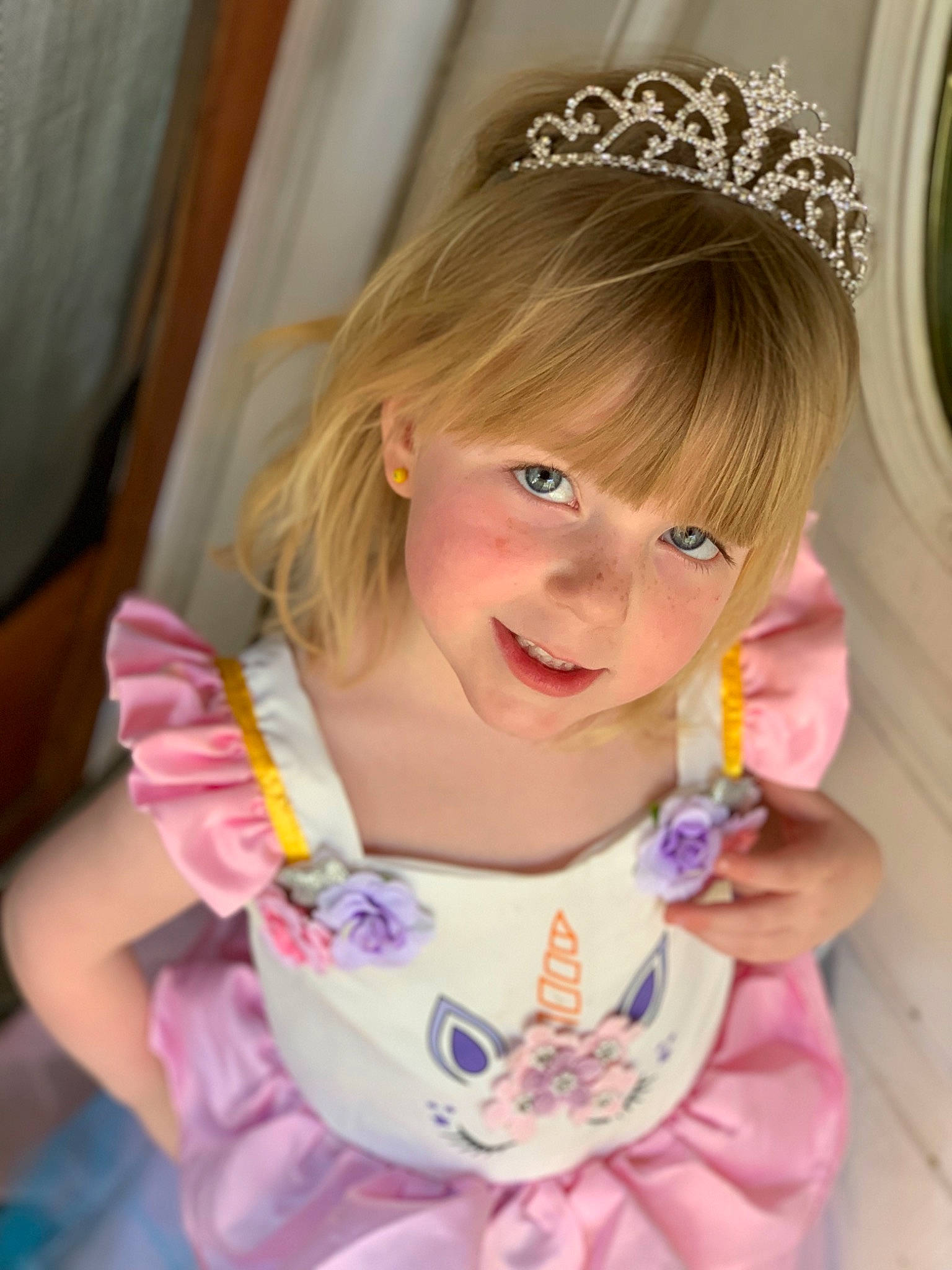 Liliahna joined the competition — help win amazing prizes! bangs, blond, brown_hair, child, child_model, ear, fashion_accessory, hair, hair_accessory, hair_tie, hairstyle, headband, headgear, headpiece, hime_cut, person, pink, tiara, toddler
