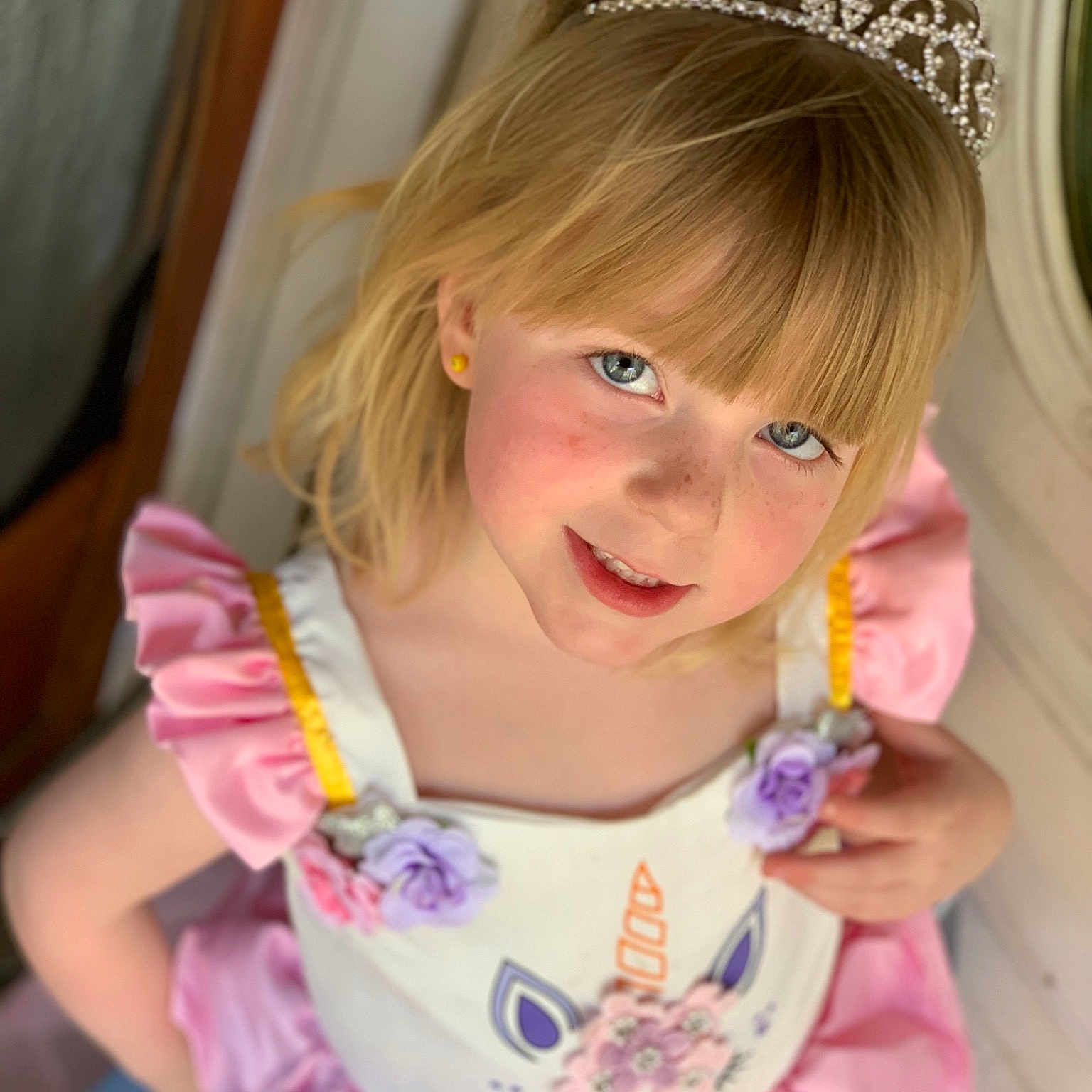Liliahna joined the competition — help win amazing prizes! bangs, blond, brown_hair, child, child_model, ear, fashion_accessory, hair, hair_accessory, hair_tie, hairstyle, headband, headgear, headpiece, hime_cut, person, pink, tiara, toddler