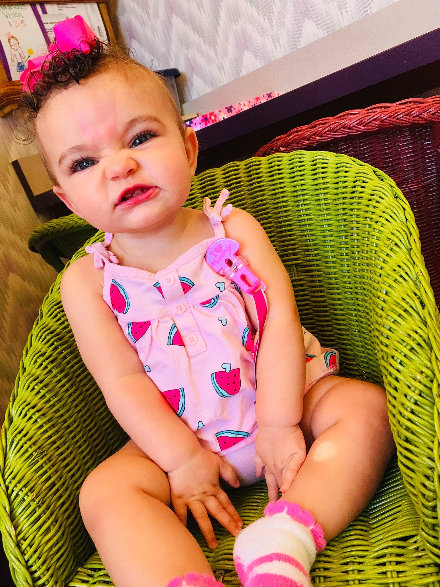 Unity is registered to the contest to win money with this photo: baby, beauty, cheek, child, child_model, eye, face, head, leg, lip, magenta, nose, person, pink, purple, sitting, skin, smile, thigh, toddler