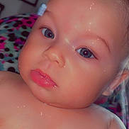 Kasen is registered to the contest to win money with this photo: baby, child, face, blue_eyes, close_up, indoor, skin, cheeks, blanket, expression, curious, shirtless, portrait, head, infant, human, person, cute, love, emoji