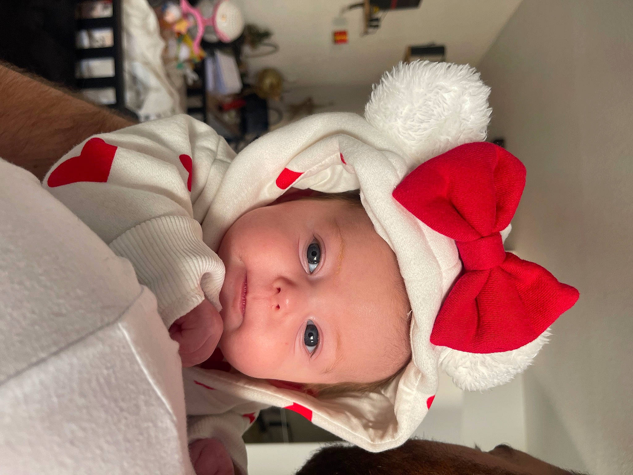 Gioia a rejoint le concours — aidez-le/la à gagner de superbes lots ! baby, baby_toddler_clothing, carmine, cheek, child, comfort, costume, costume_hat, event, eye, face, fur, hat, head, lip, person, room, toddler