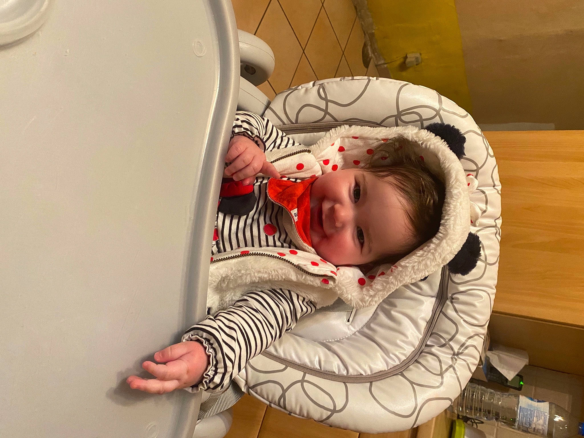 Joy a rejoint le concours — aidez-le/la à gagner de superbes lots ! baby, baby_products, baby_toddler_clothing, cheek, child, comfort, flooring, fun, fur, happy, joy, laugh, person, room, sitting, smile, toddler, vacation, wood