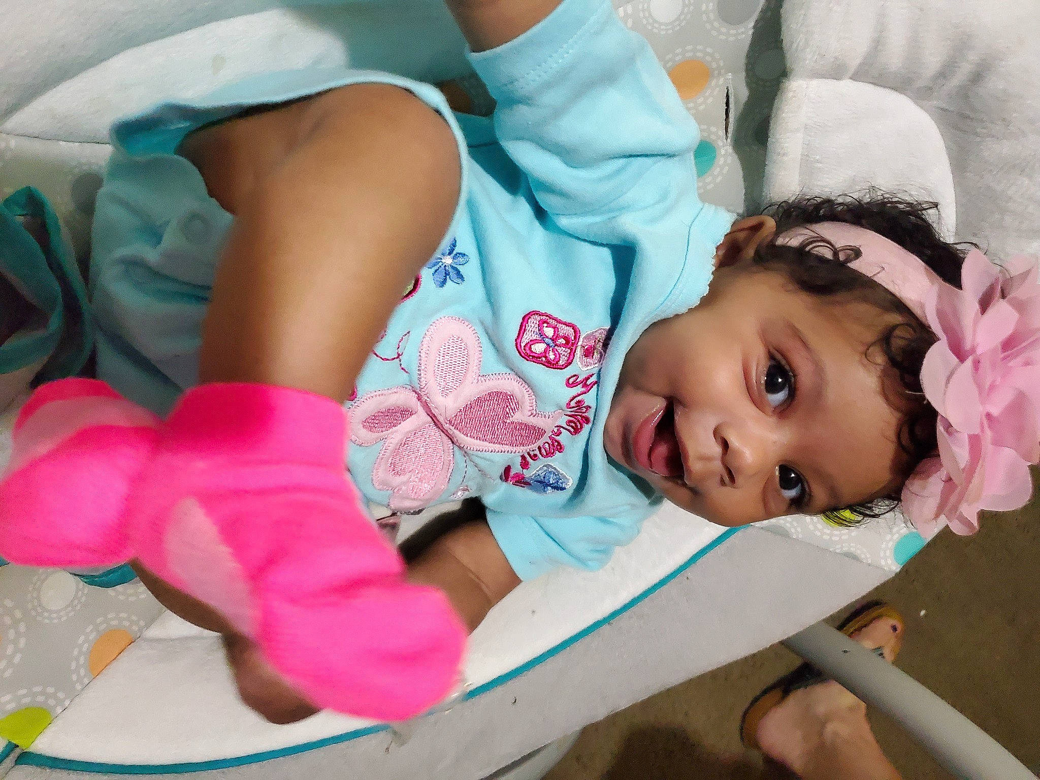 Alanni joined the competition — help win amazing prizes! baby, baby_products, baby_sleeping, baby_toddler_clothing, cheek, child, comfort, eyelash, fun, hand, happy, leisure, linens, lip, mouth, person, pink, room, skin, sock