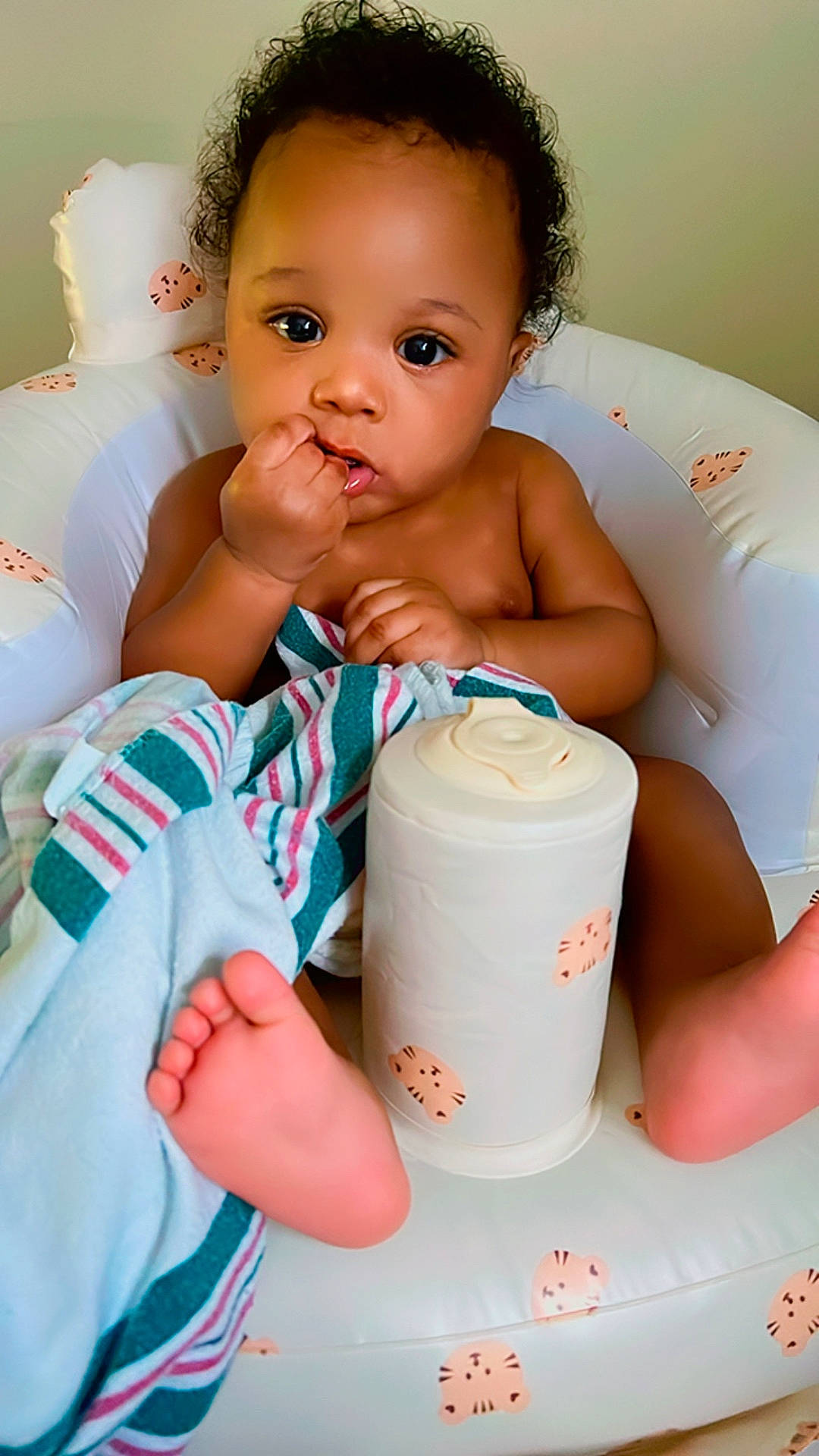 Ziaire joined the competition — help win amazing prizes! baby, beverage, bodypart, couch, crib, cutlery, eating, face, finger, food, furniture, hand, head, infantbed, juice, milk, person, photography, portrait, spoon