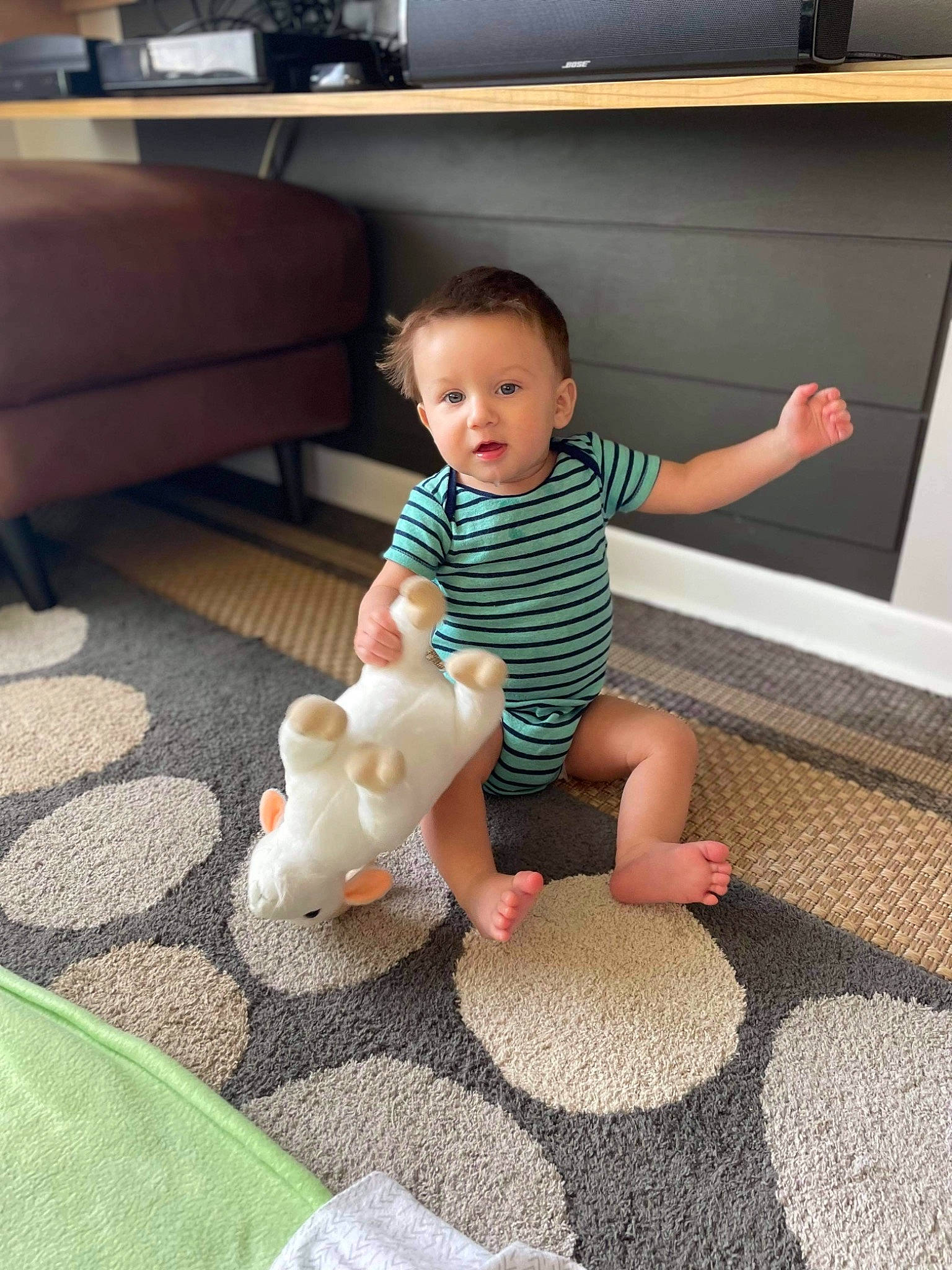 Silas joined the competition — help win amazing prizes! arm, baby, baby_toddler_clothing, barefoot, child, comfort, finger, floor, flooring, foot, fun, human_body, human_leg, joint, knee, leg, person, skin, thigh, toddler