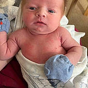 Cooper joined the competition — help win amazing prizes! arm, baby, blanket, blue_mittens, carpet, chair, closeup, dog, eyes, face, hand, infant, mittens, newborn, phone_ui, plush_toy, portrait, skin, sticker, swaddle