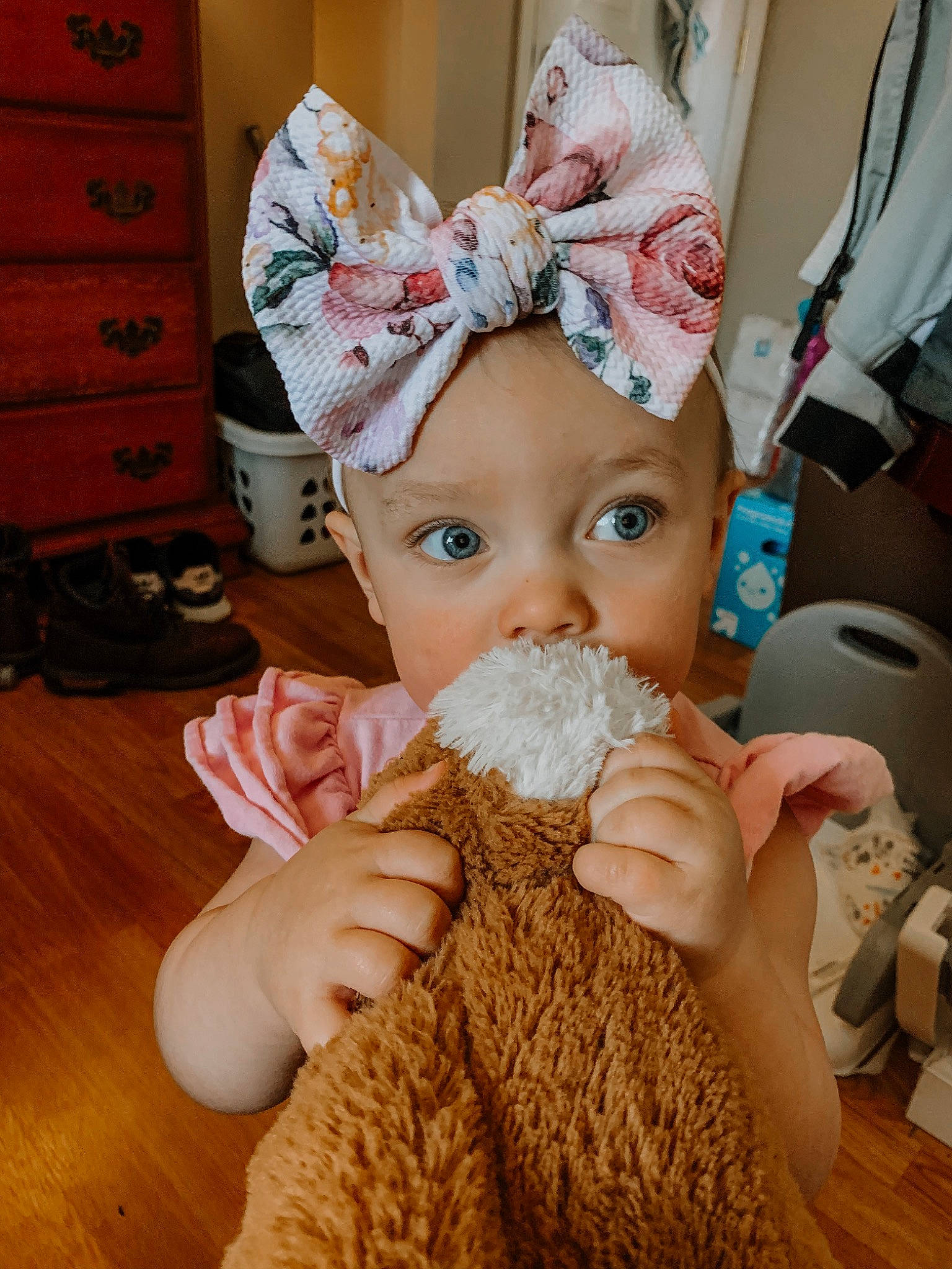 Harper Mae is registered to the contest to win money with this photo: baby, cheek, child, costume, ear, face, fur, head, headgear, headwear, nose, person, room, toddler