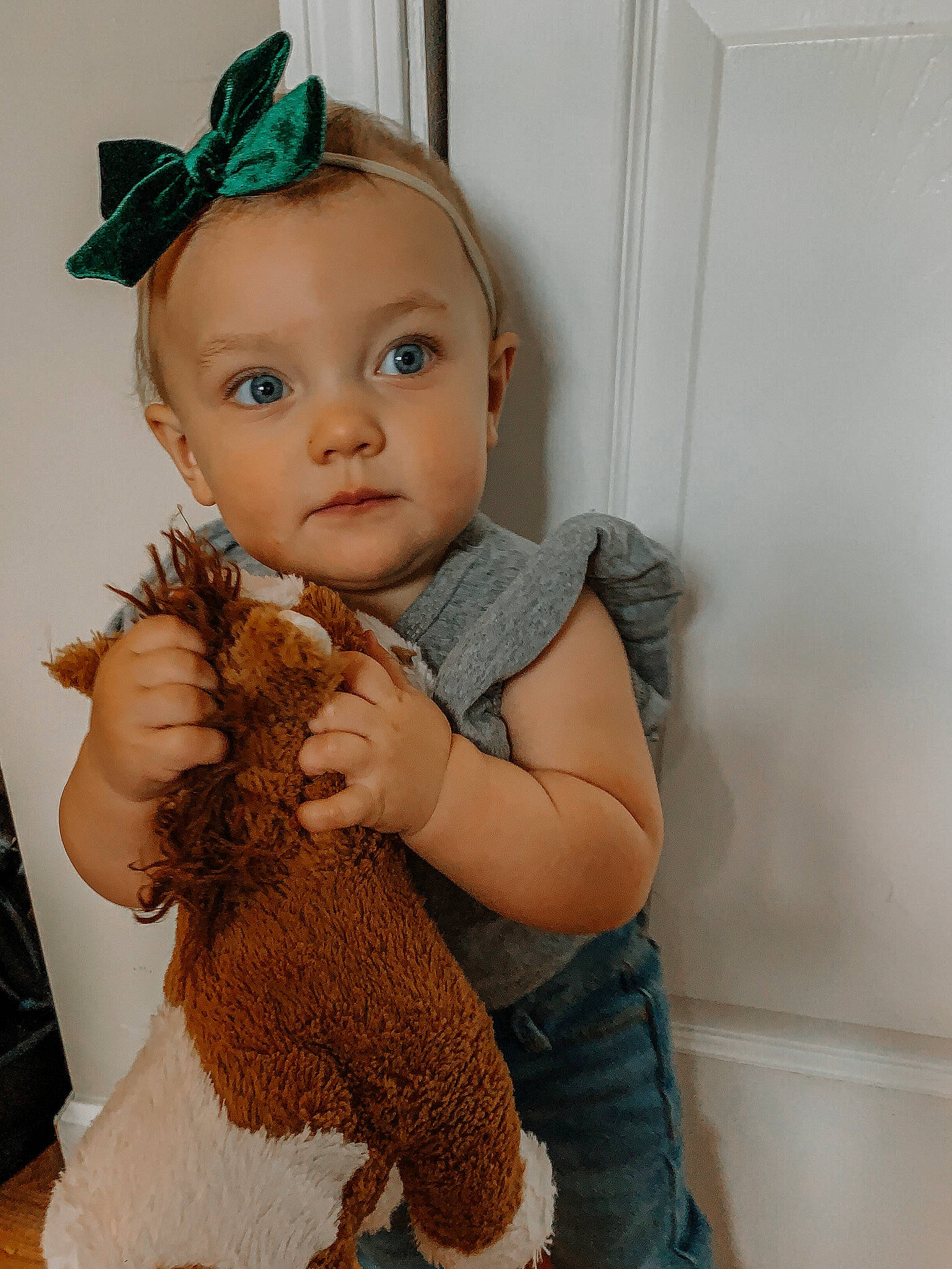 Harper Mae joined the competition — help win amazing prizes! brown_hair, cheek, child, eye, neck, person, skin, smile, stuffed_toy, teddy_bear, toddler, toy