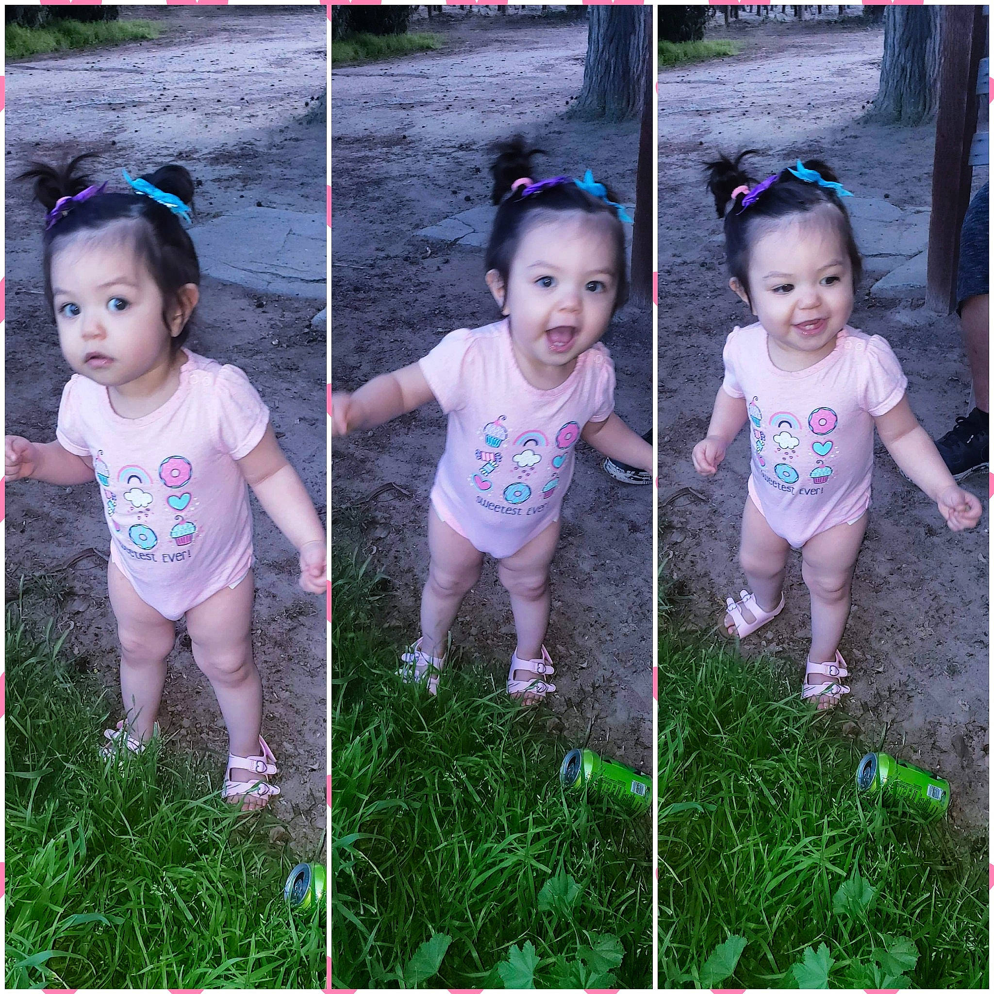 Emilia is registered to the contest to win money with this photo: adaptation, baby_toddler_clothing, child, cool, face, facial_expression, fun, grass, happy, head, joy, morning, people, person, pink, plant, play, product, skin, smile