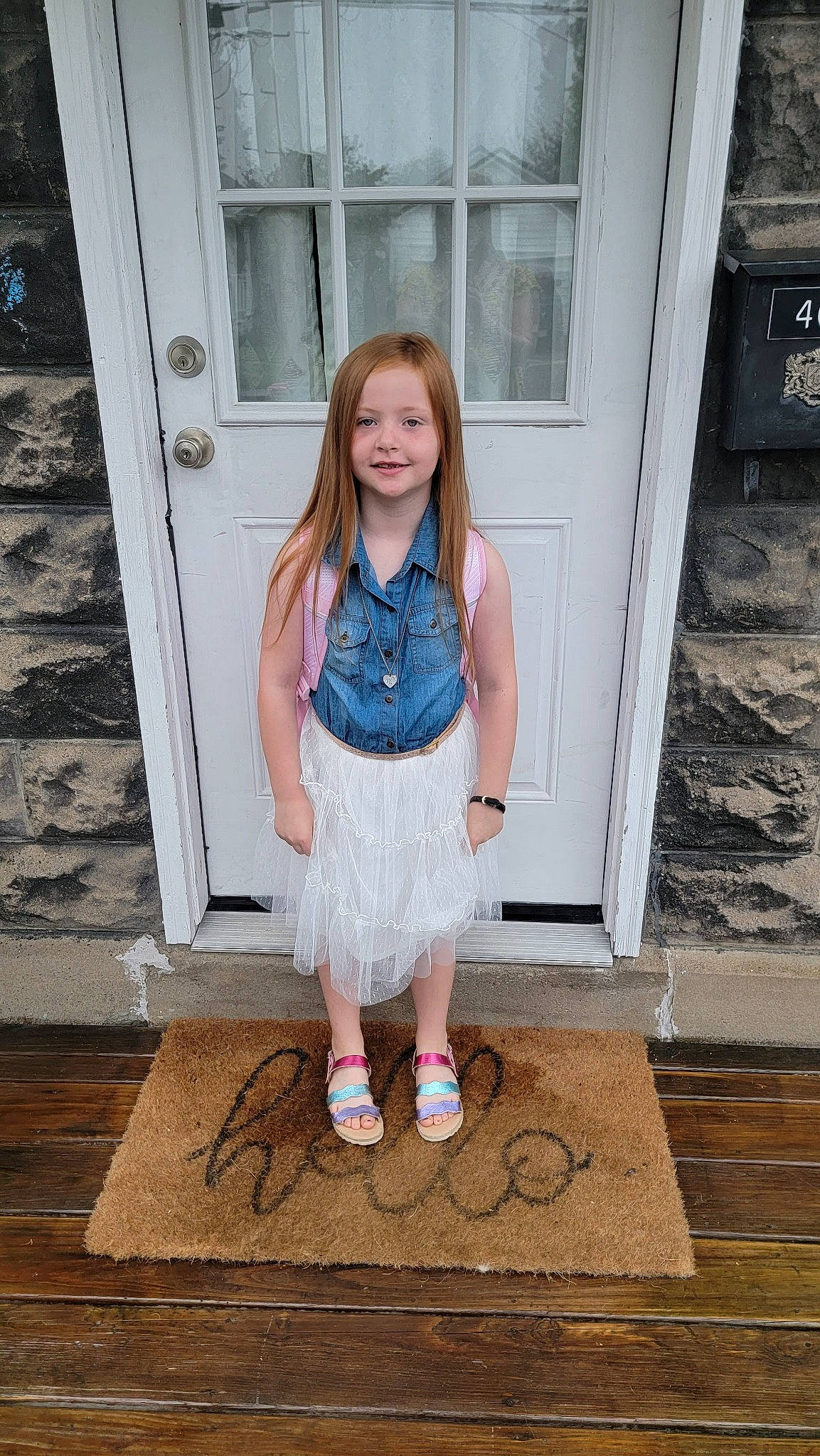 Teegan is registered to the contest to win money with this photo: baby_toddler_clothing, child, denim, door, electric_blue, face, fashion_design, flooring, fun, happy, hardwood, human_leg, joy, knee, pattern, person, pink, shoulder, smile, sock