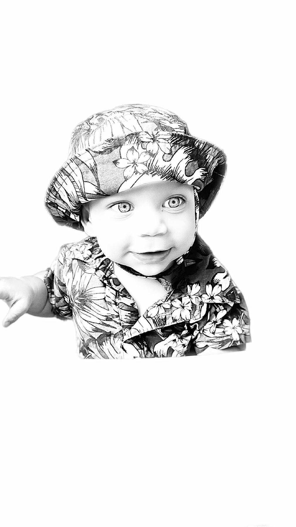 Jaxon joined the competition — help win amazing prizes! art, baby, baby_toddler_clothing, cap, child, costume_hat, fashion_accessory, flash_photography, font, happy, headwear, monochrome, monochrome_photography, pattern, person, portrait, portrait_photography, sitting, sleeve, smile