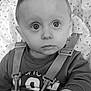 Lilian a rejoint le concours — aidez-le/la à gagner de superbes lots ! toddler, child, baby, high_chair, straps, sweater, hand, face, expression, hair, indoors, seat, curious, black_and_white, portrait, young_child, looking, person, candid, baby_clothing